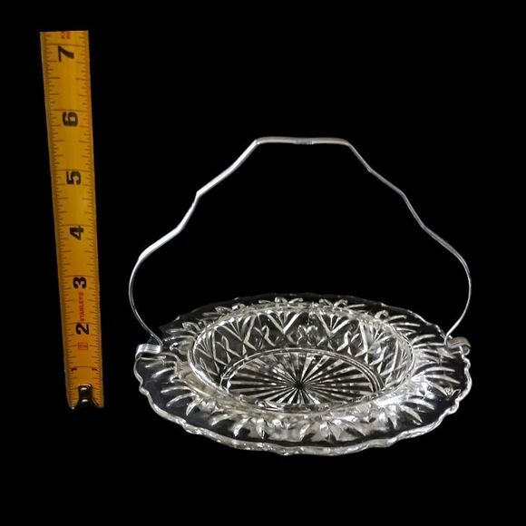 Sheffield Glass Server Plate Set Chrome Fork Holder Vintage Seafood Appetizers. - Picture 2 of 16